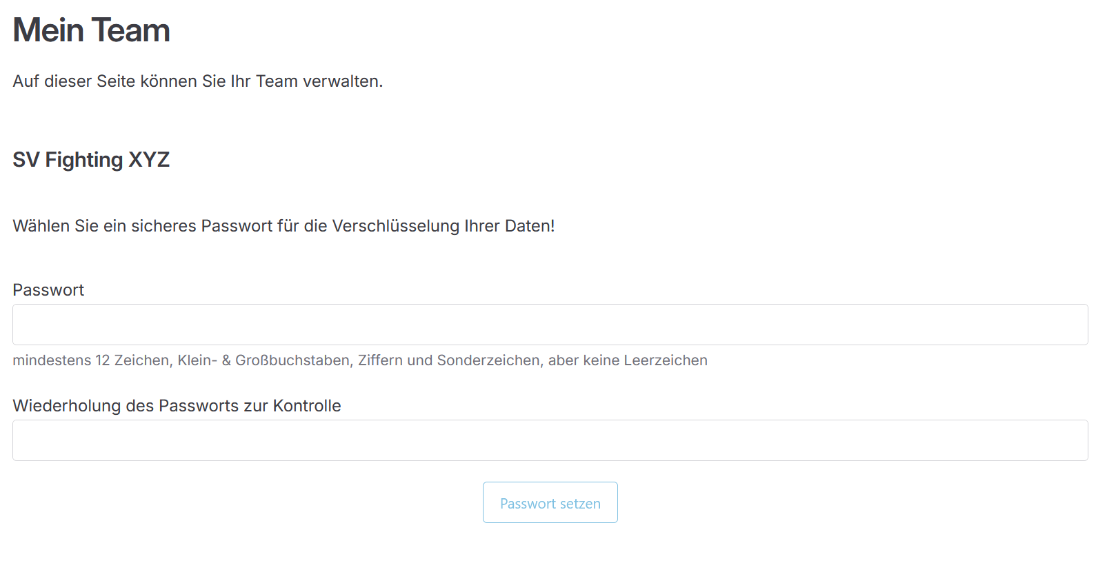 Ansicht der Aufforderung zum Setzen eines Passworts