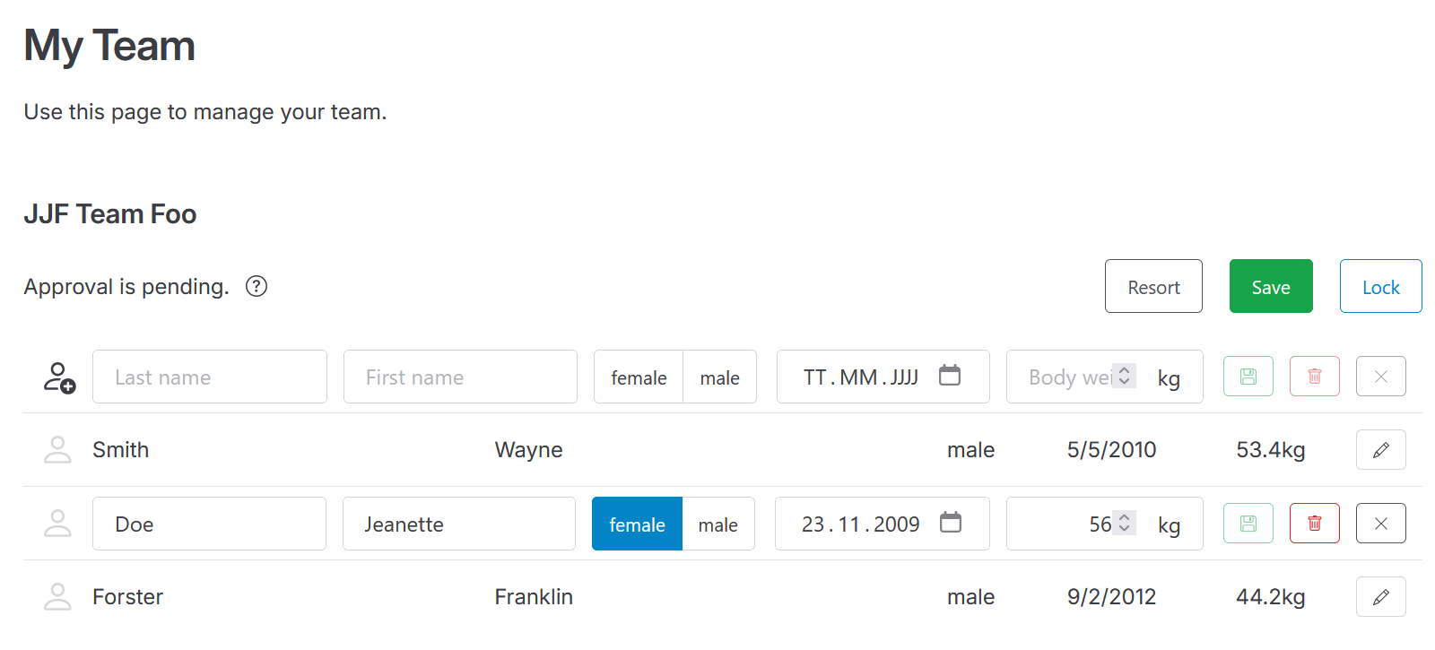 snapshot of unlocked team's management view