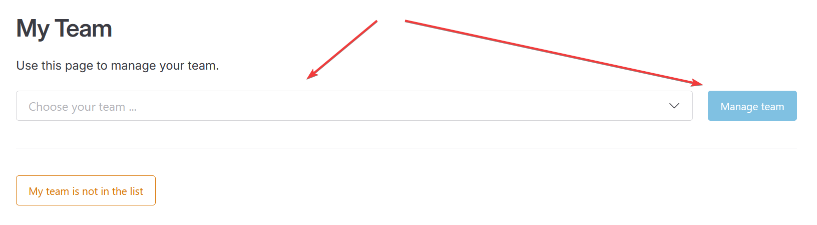 snapshot of team selection view