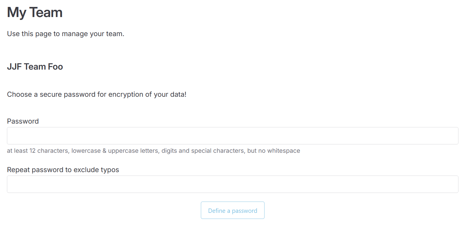 snapshot of page requesting to set a password