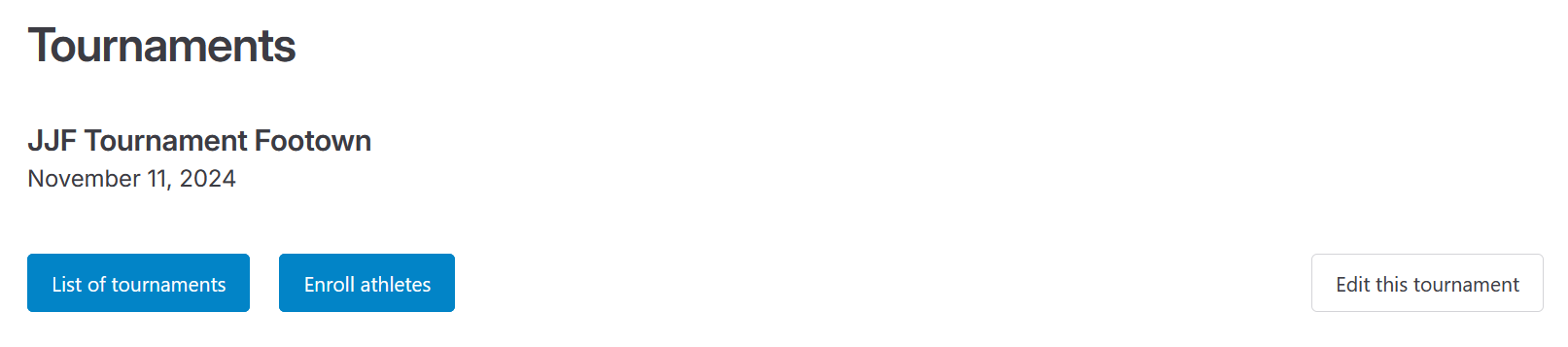 snapshot of a tournament's public profile page right after its registration