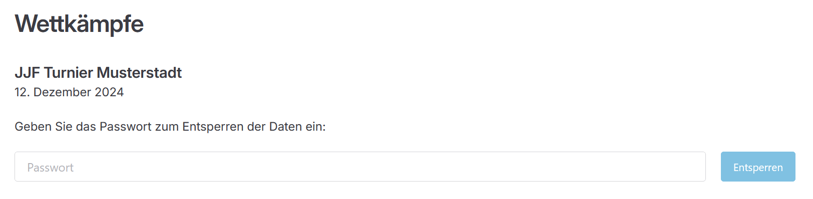 Ansicht der Aufforderung zur Passwort-Eingabe zum Entsperren des Wettkampfs