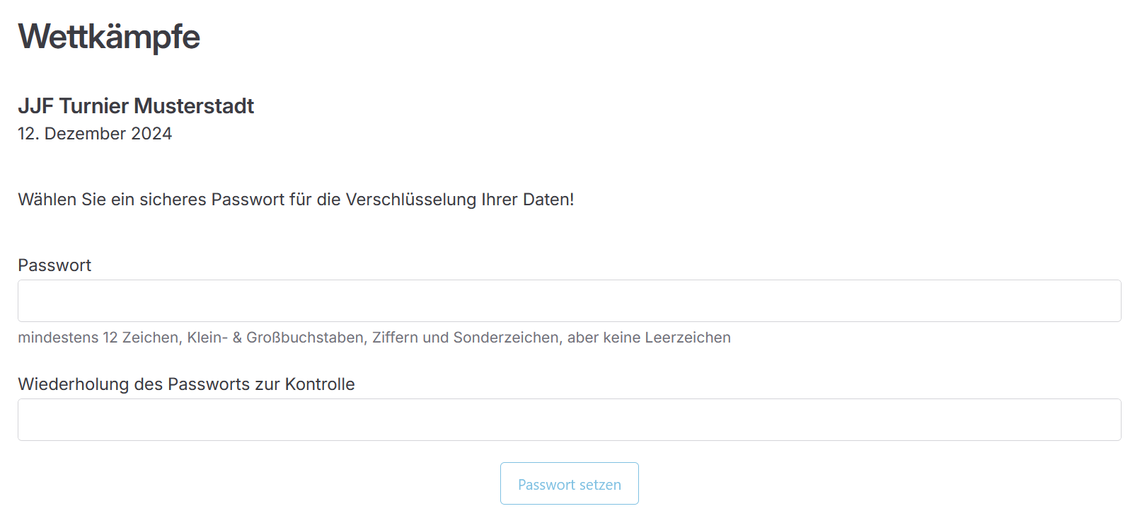 Ansicht der Aufforderung zum Setzen eines Passworts